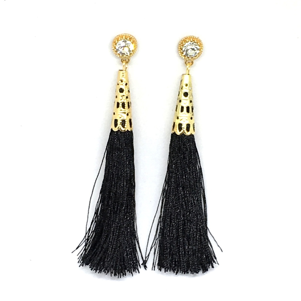 Black Decorative Tassel Earrings